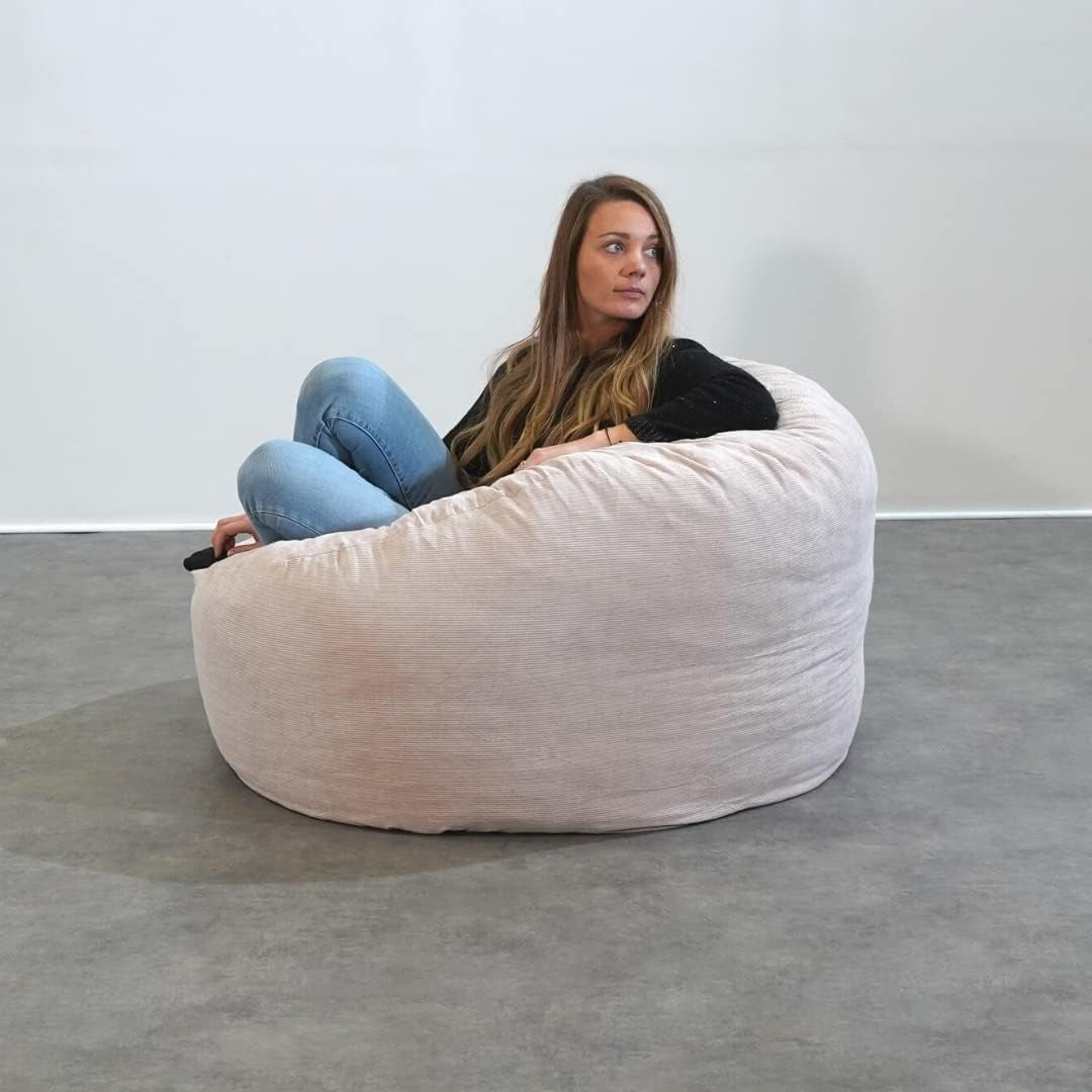 Adult Bean Bag Chair Beige Cord 100cm Foam Filled Sofa Seat for Back Pain