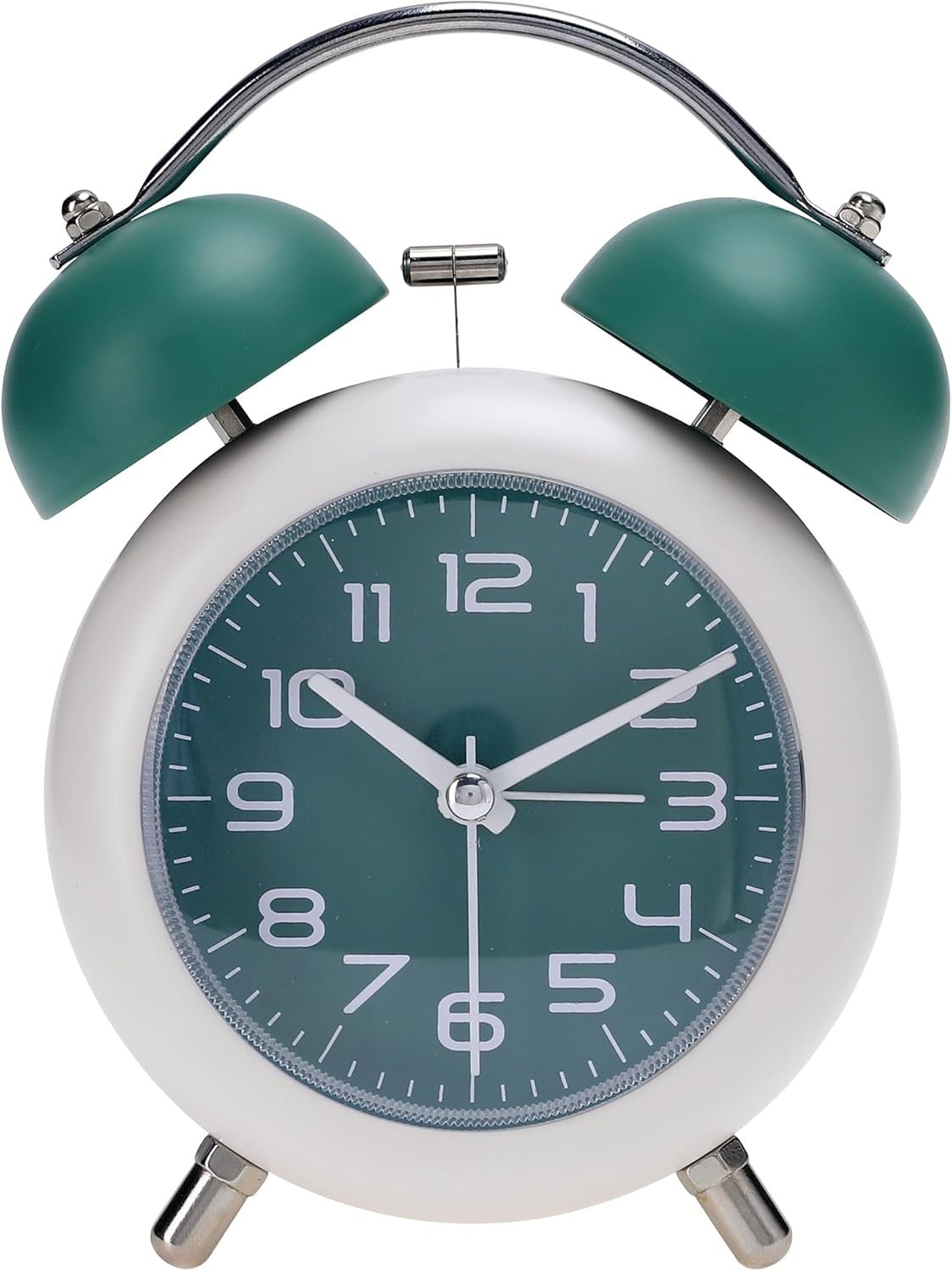 Loud Twin Bell Alarm Clock Night Light Metal Retro for Heavy Sleepers Green