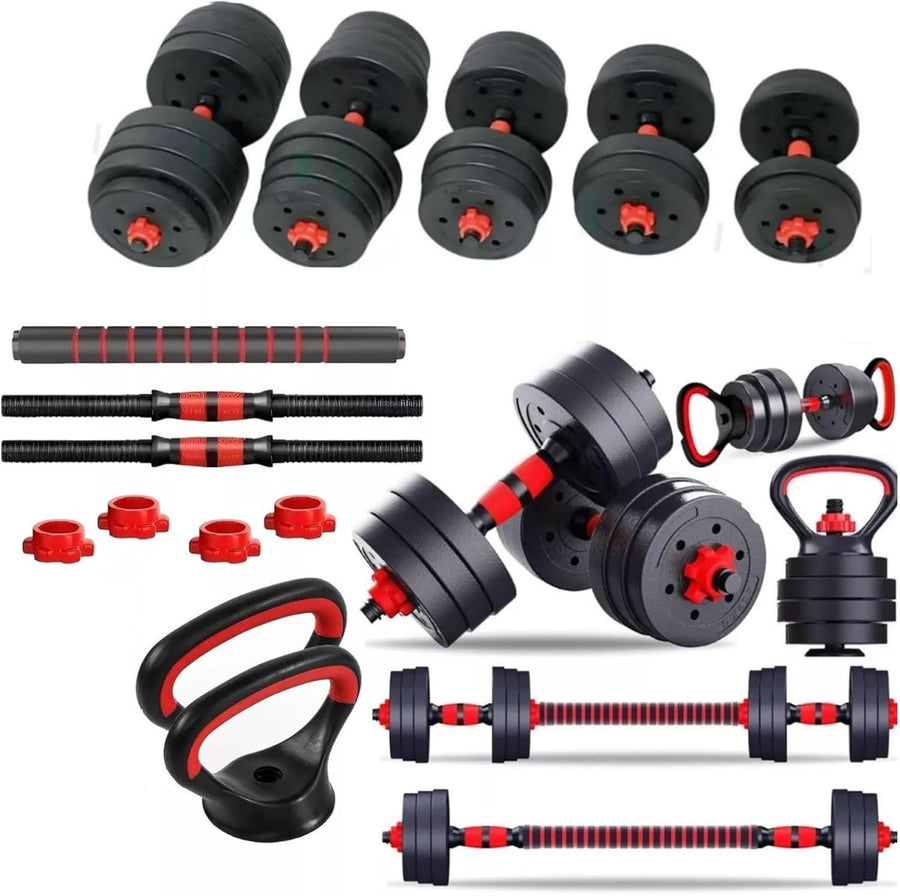 20kg Adjustable Dumbbell Barbell Kettlebell Set 6-in-1 Home Gym Weights