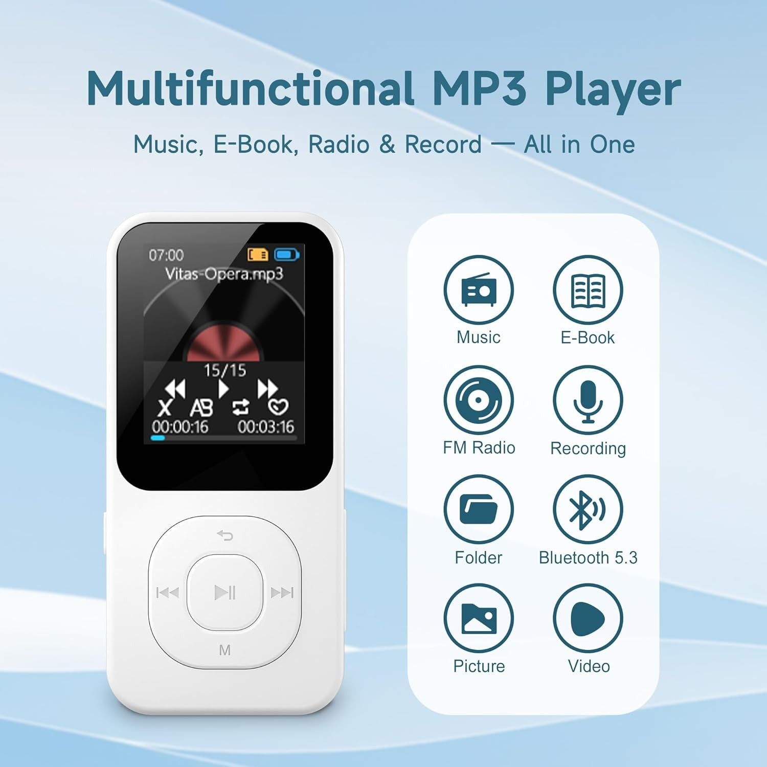 Retro MP3 Player Bluetooth 5.3 64GB 30H Battery White