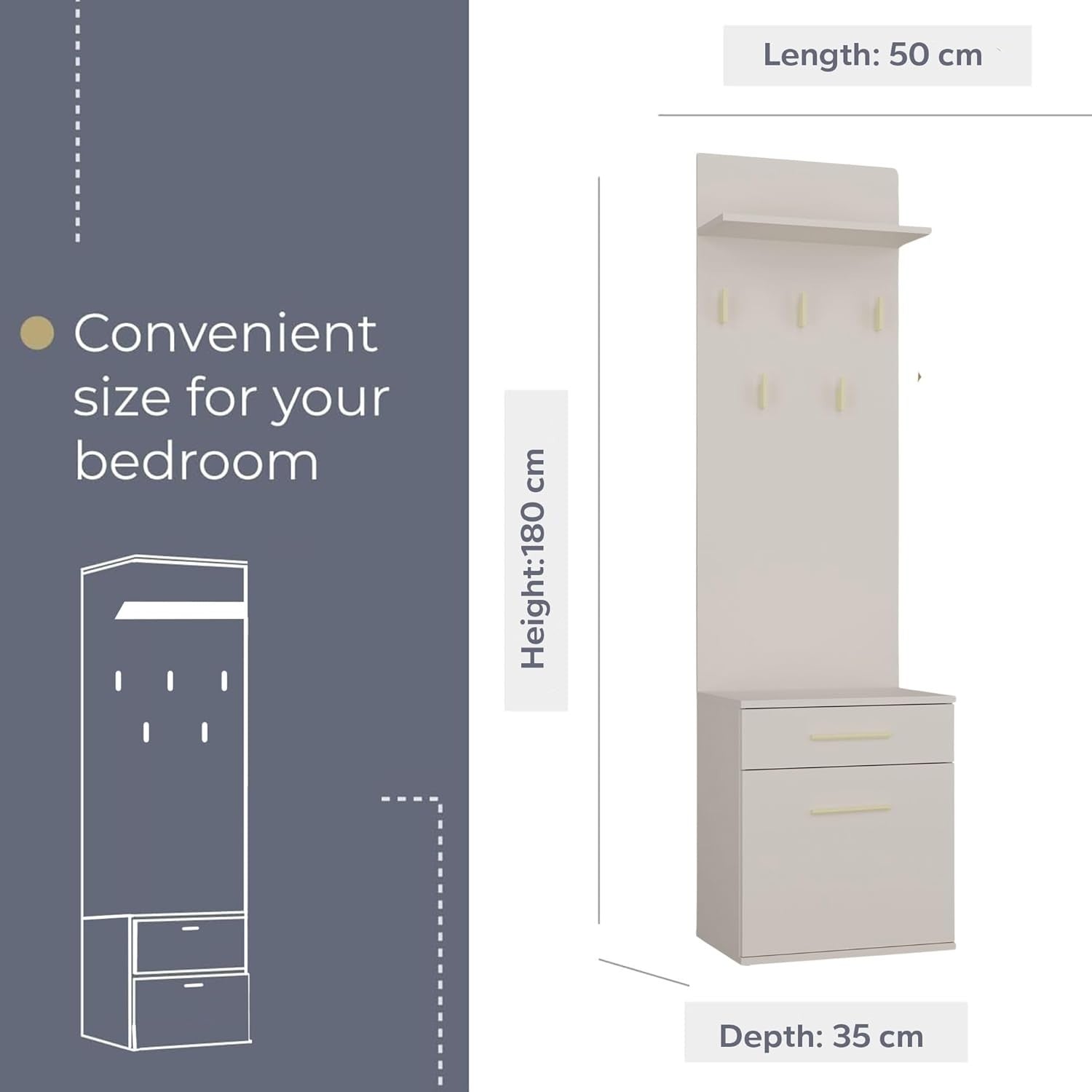 Modern Double Wardrobe with Drawers, Hooks & Shoe Storage 180cm Cashmere