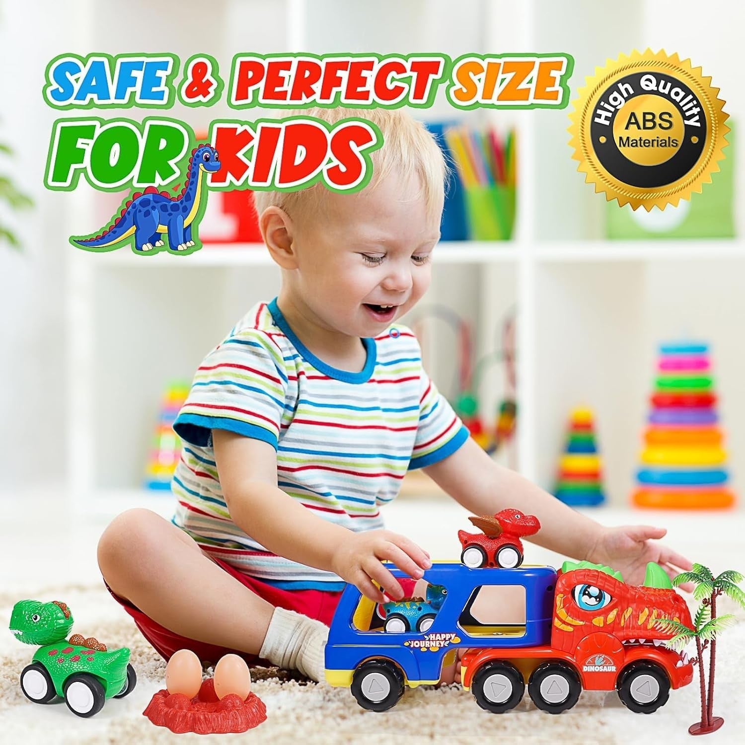 Dinosaur Truck Toys for 2 3 4 Year Old Boys with Lights & Music Gift Set