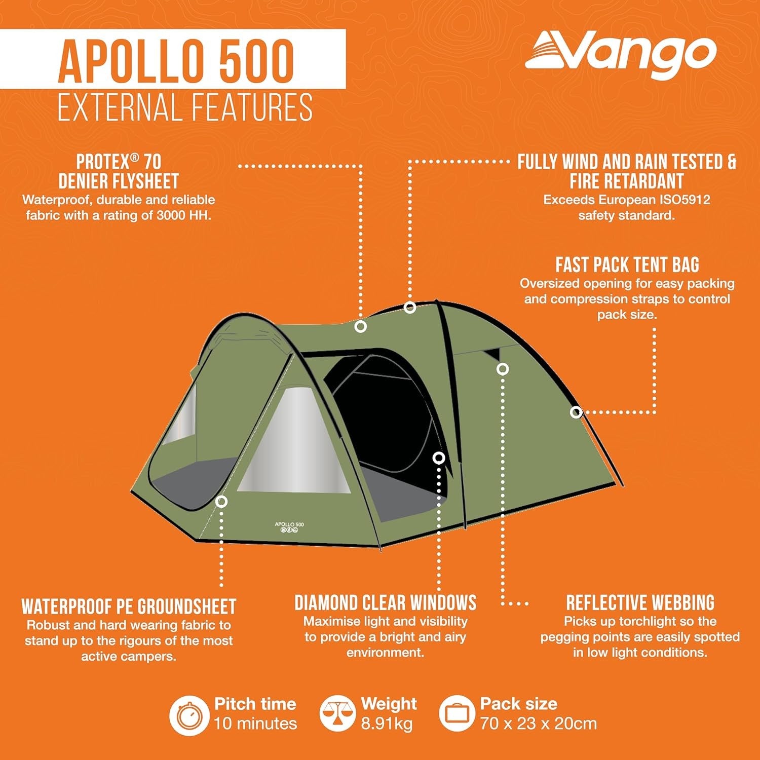 Blue Vango Apollo 500 Family Tent – 5 Person Waterproof Camping Tent