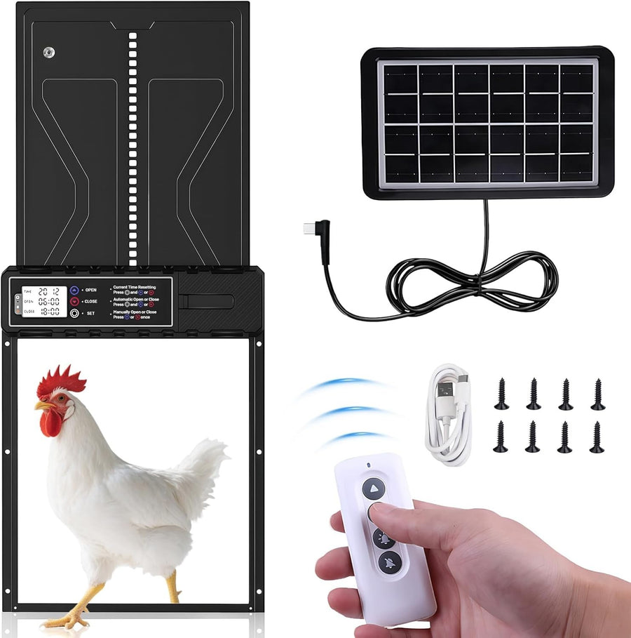 Automatic Solar Chicken Coop Door Opener Remote LCD Anti Pinch Waterproof