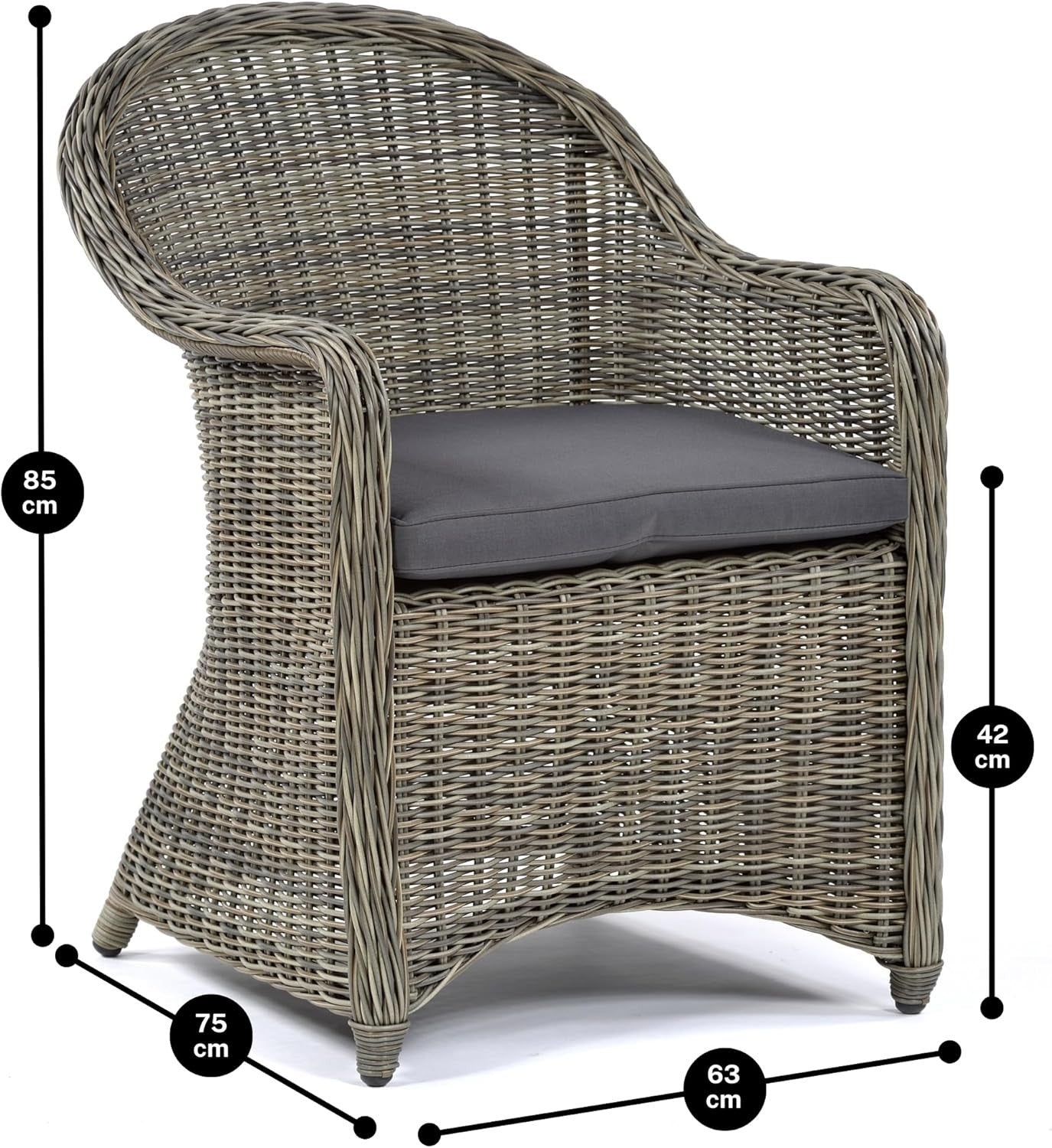 Outdoor Rattan Garden Armchair with Cushion Weatherproof Patio Dining Seat