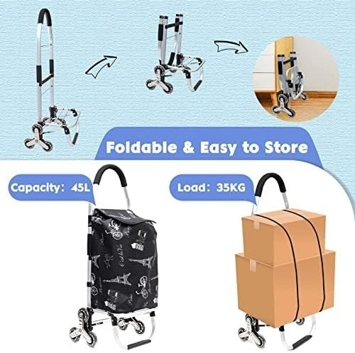 6-Wheel Folding Stair Climber Trolley Cart – 45L Heavy Duty Grocery Utility