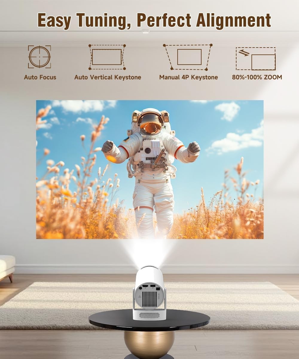 Smart WiFi6 1080P Mini Projector Bluetooth 180° Android 14