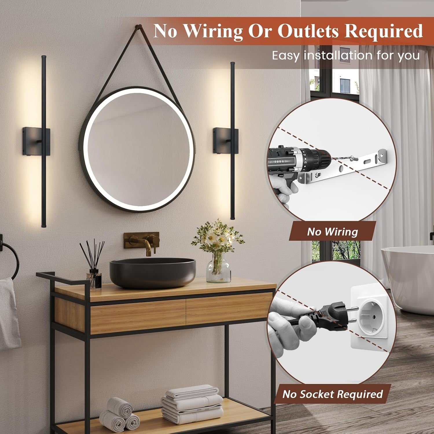 LED Wall Lights 2-Pack Wireless USB Rechargeable, Remote Dimmable RGB