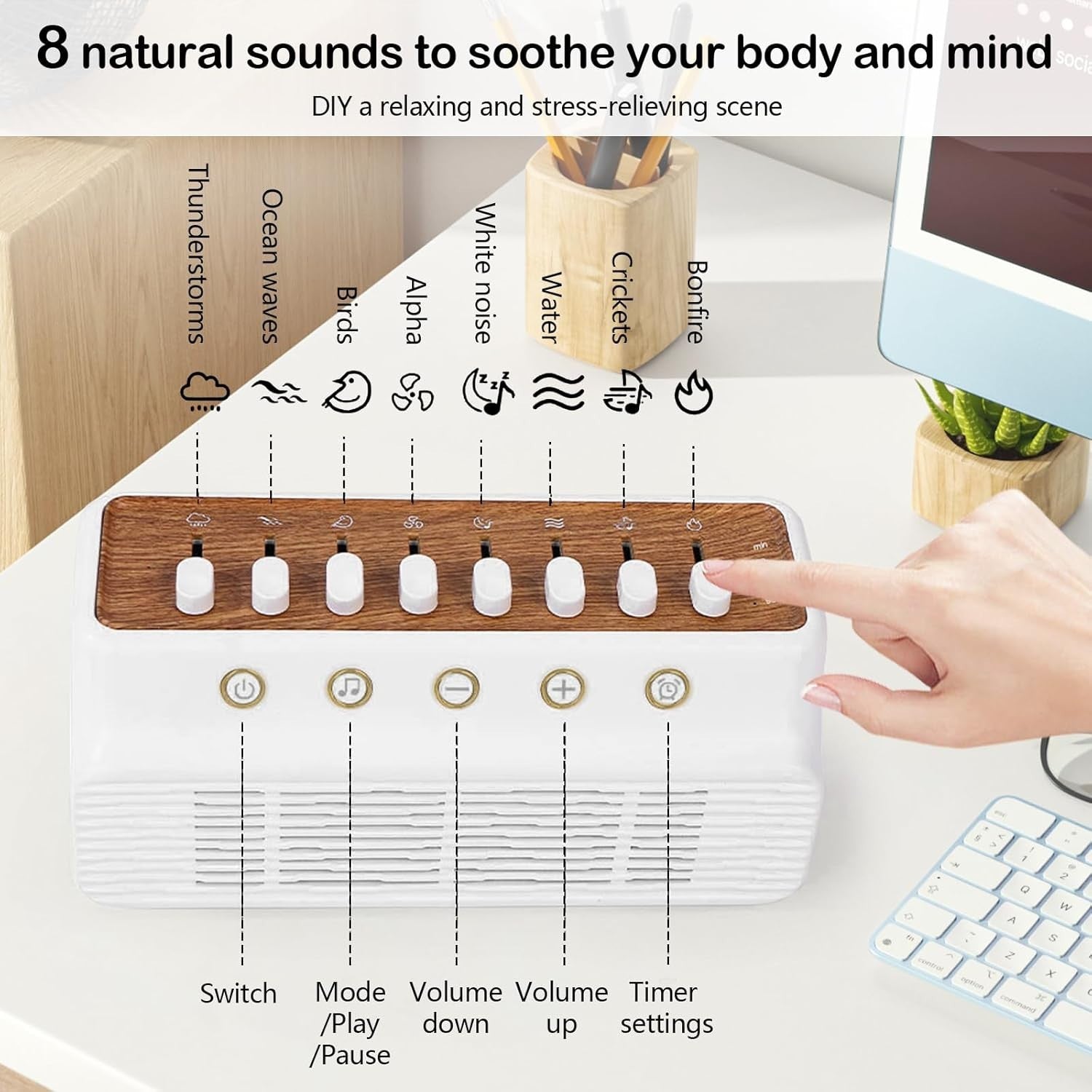 White Noise Machine for Sleep & Relaxation – 8 Nature Sounds, Night Light, Timer