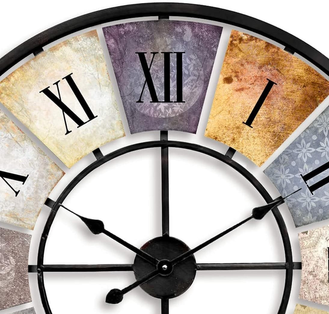 Large Vintage Wall Clock Roman Numerals XXL Metal Round Shabby Chic 80cm