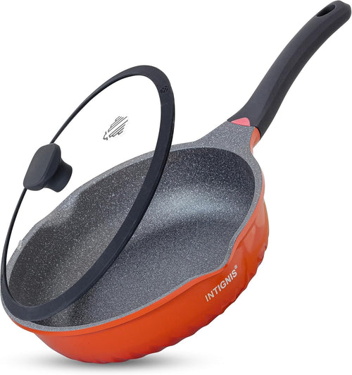 28cm Orang Deep Non Stick Frying Pan with Lid  3in1 Skillet Sauté Pan & Mini Wok