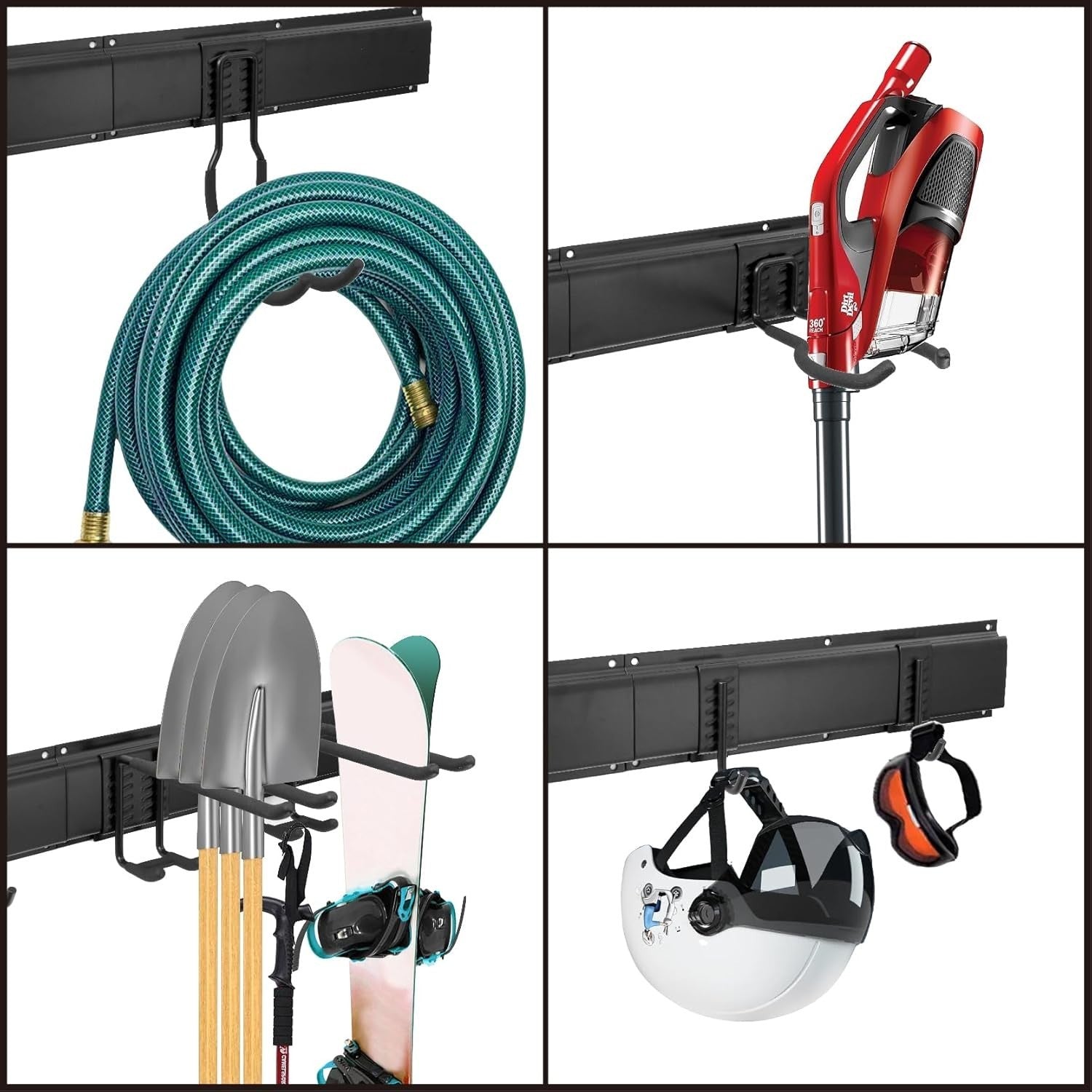 Garage Tool Rack Wall Mounted 9 Adjustable Hooks Heavy Duty Steel Black