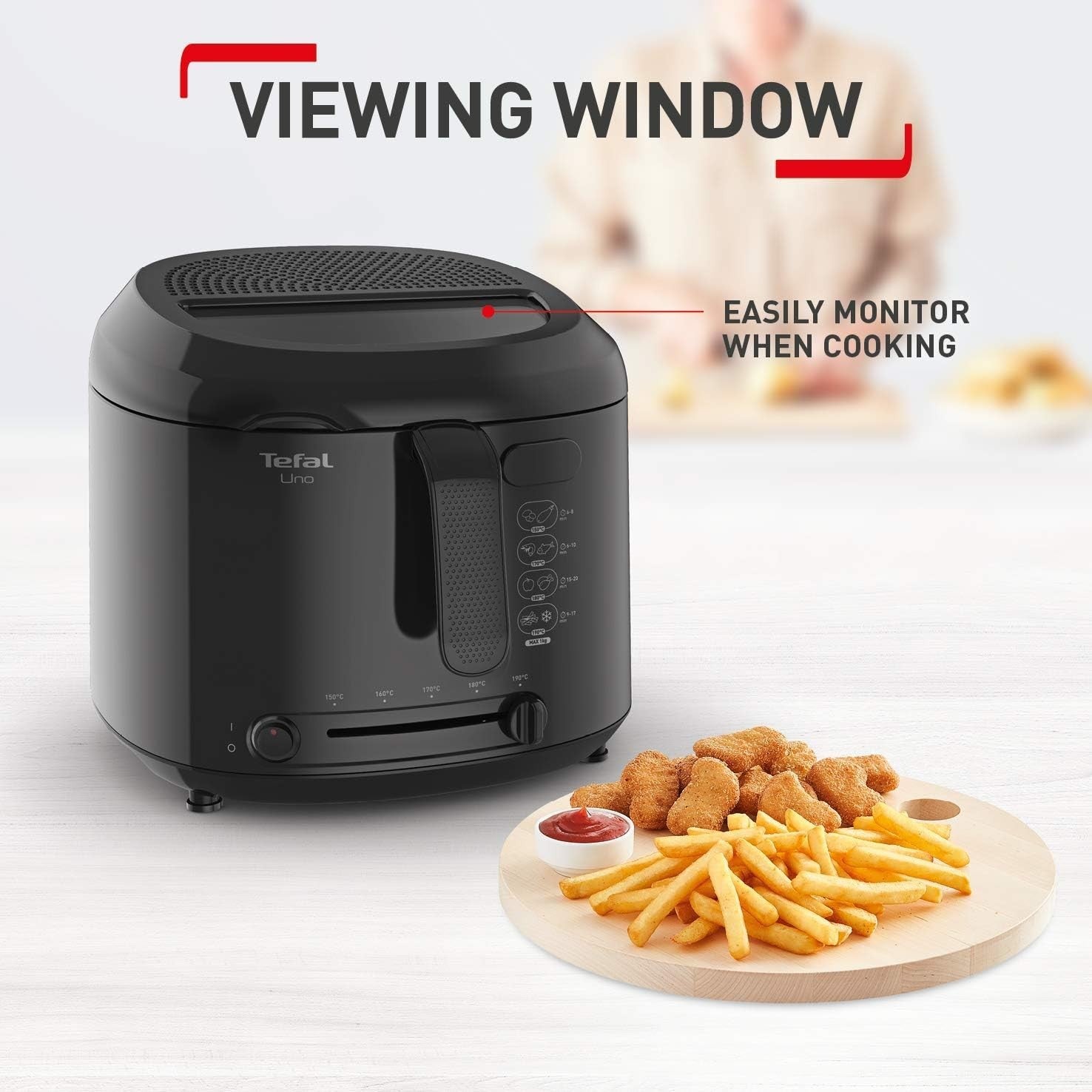 Compact Deep Fat Fryer 1kg Capacity Adjustable Temp Cool Touch Easy Clean