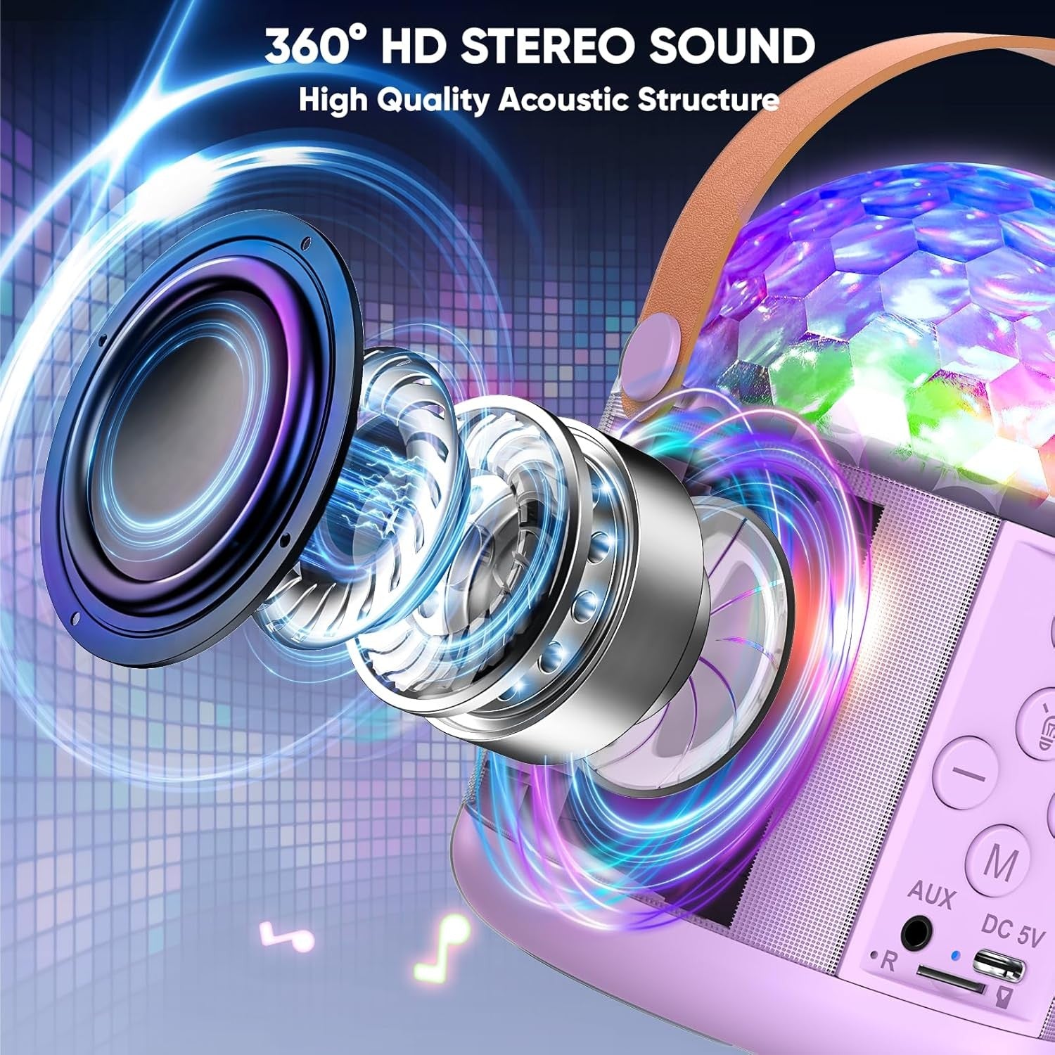 Girls Mini Karaoke Machine with 2 Mics LED Party Speaker Gift