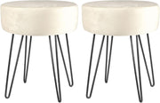 Set of 2 Cream Velvet Footstools Black Legs Modern Round Pouffe Seats