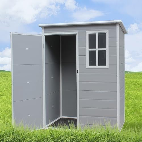 Plastic Garden Storage Shed 5x2.6ft Waterproof Outdoor Tool Shed with Floor Grey