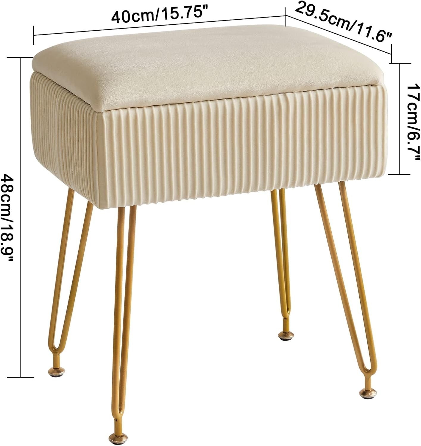 Beige Velvet Storage Ottoman Stool Square Bench Dressing Table Seat