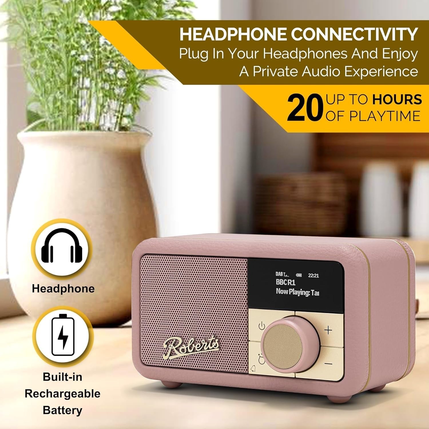 Portable DAB+ FM Radio Bluetooth | 20H Battery Dusty Pink