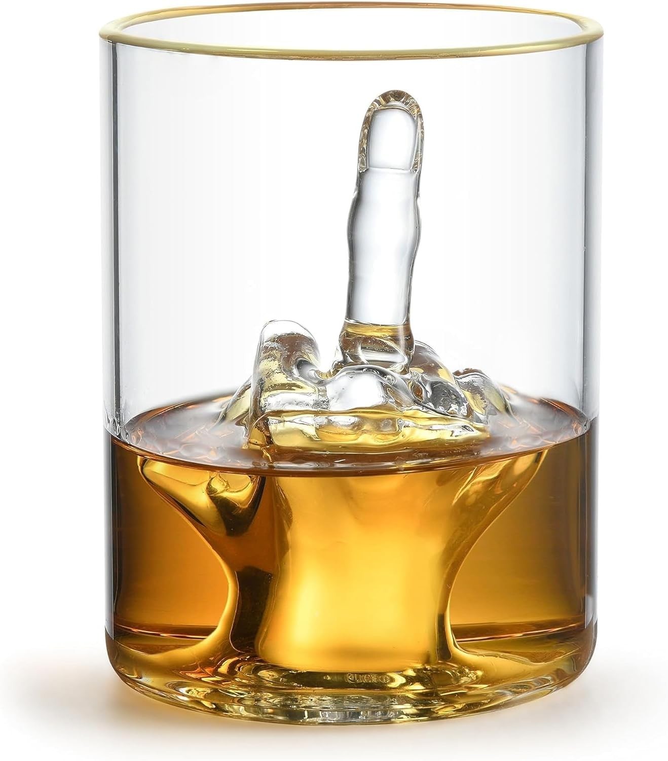 Funny Whiskey Glass 12oz Middle Finger Design Gold Rim Novelty Gift