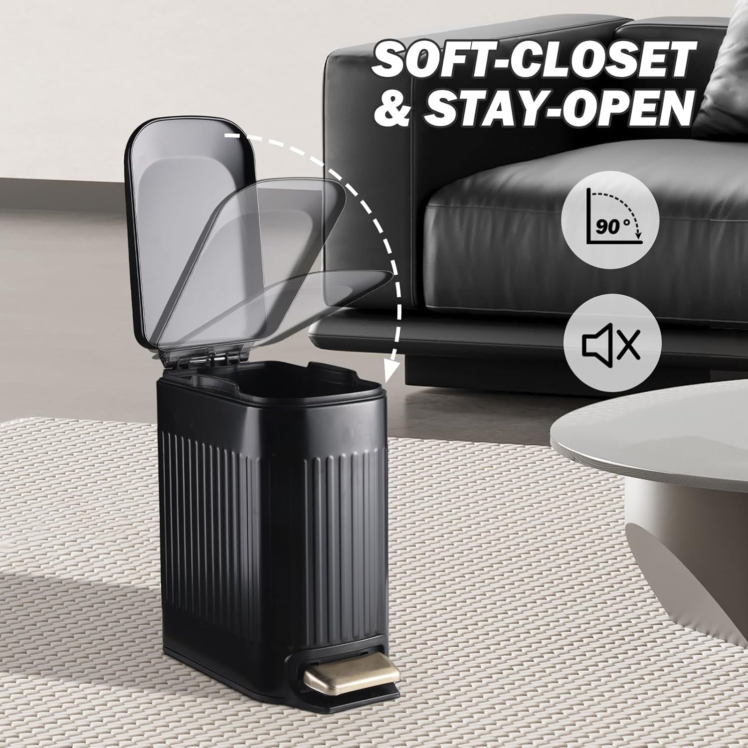 7L Slim Bathroom Pedal Bin Matt Black Stainless Steel Soft Close
