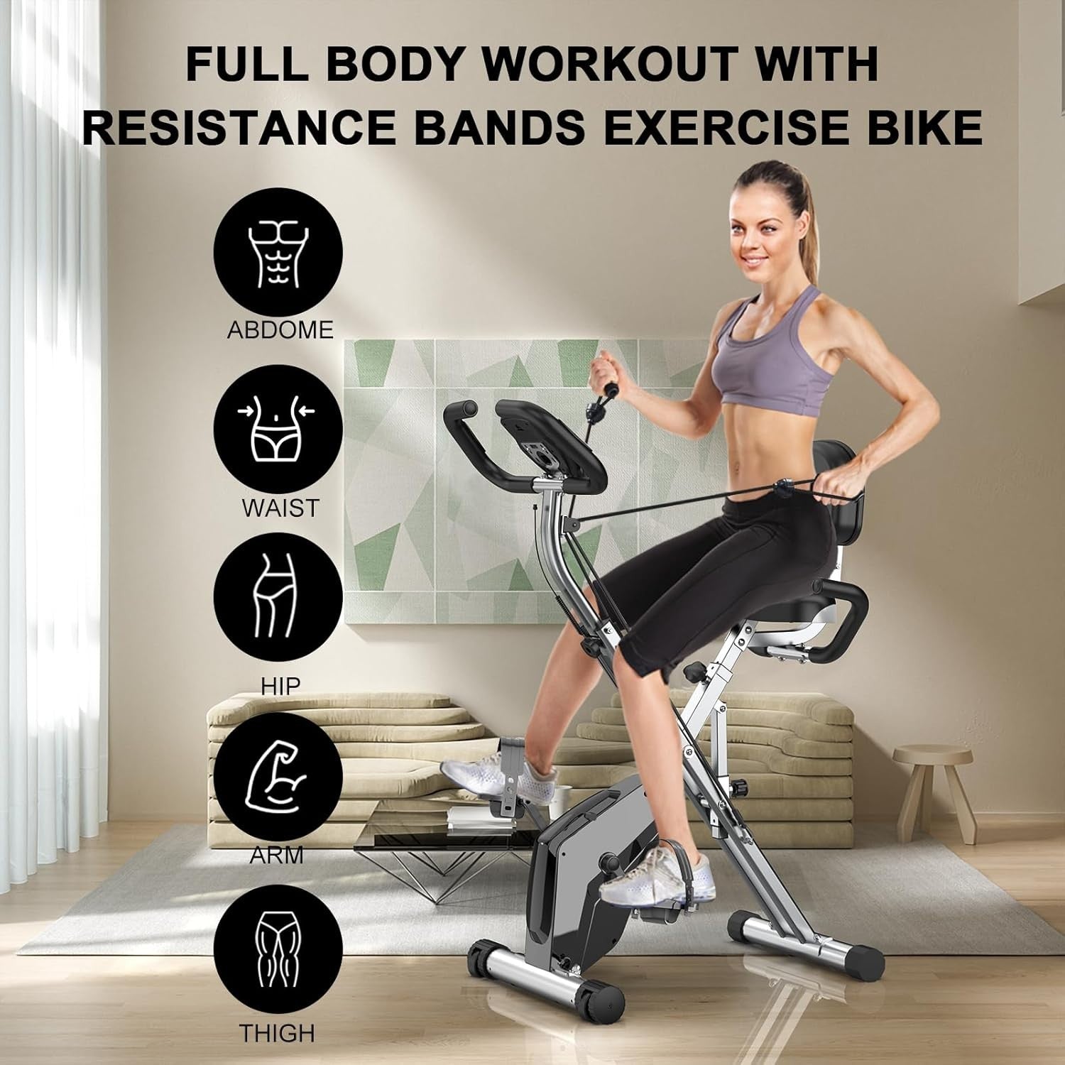 Foldable Magnetic Exercise Bike w/ LCD, 8 Levels, Heart Rate Sensors & Bands