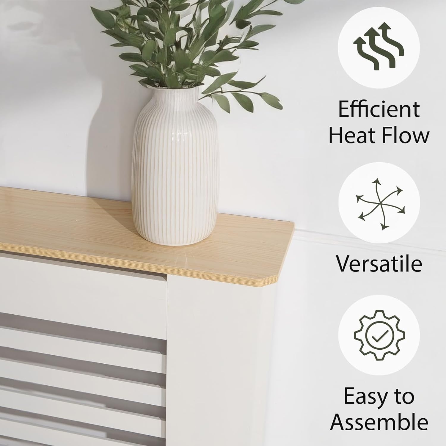 Cream Radiator Cover with Oak Top | Modern Wooden Slatted Heating Cabinet
