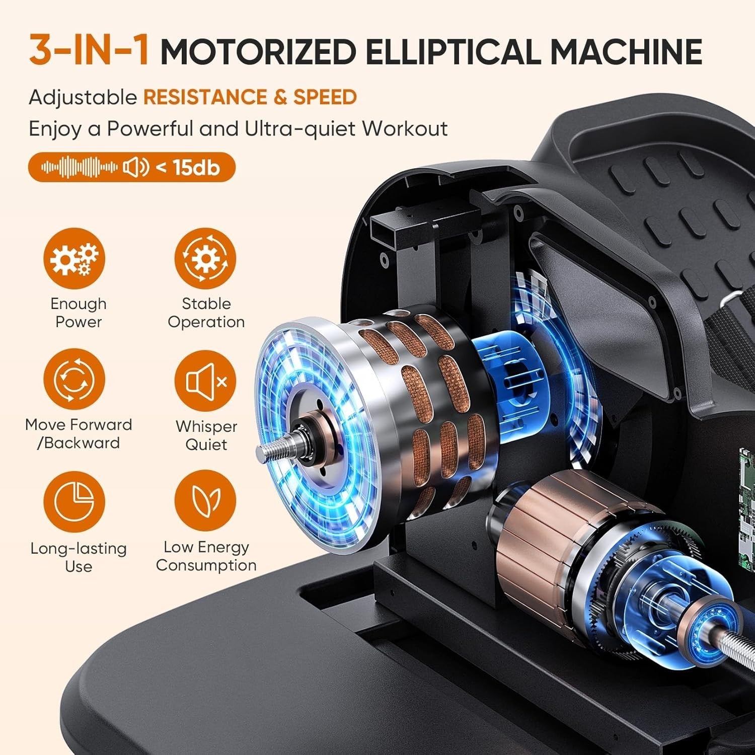 3-in-1 Under Desk Elliptical Pedal Exerciser, 10-Speed & Resistance, Quiet