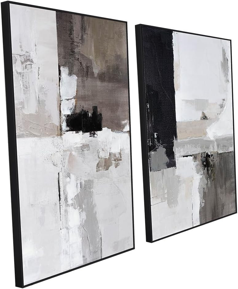 Grey Black Abstract Canvas Wall Art 2 Panels 24x36" Modern Decor