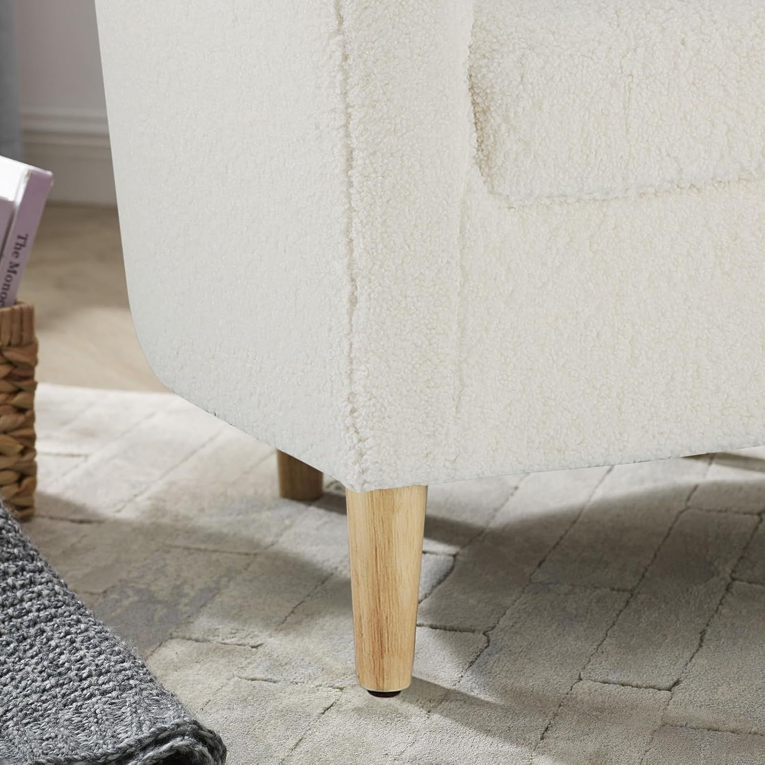 White Sherpa Armchair with Footstool Lounge Tub Chair Soft Snuggle Seat