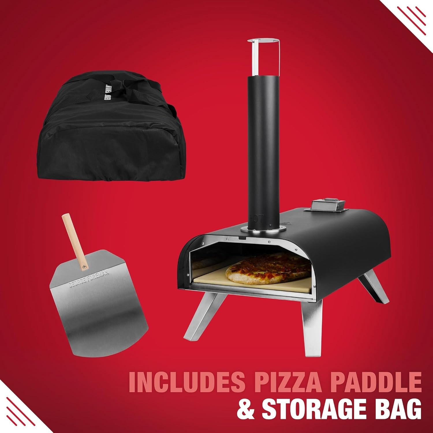 12" Outdoor Wood Fired Pizza Oven Black Stainless Steel Portable BBQ Smoker