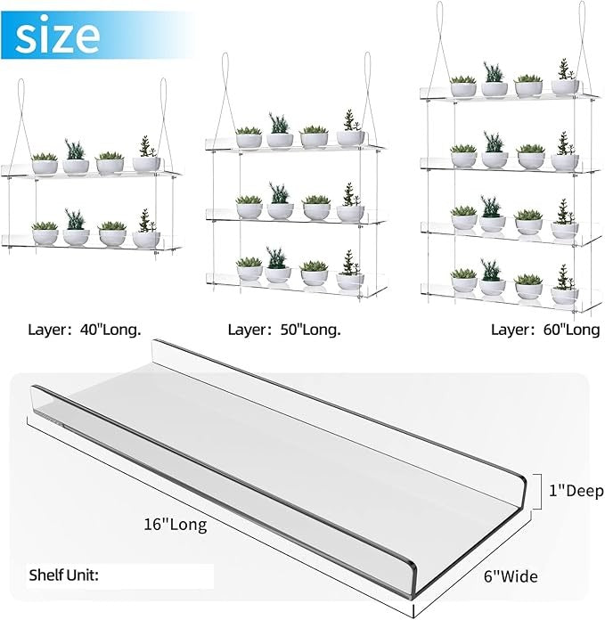 Hanging Acrylic Plant Shelves Clear Adjustable Window Flower Stand Indoor