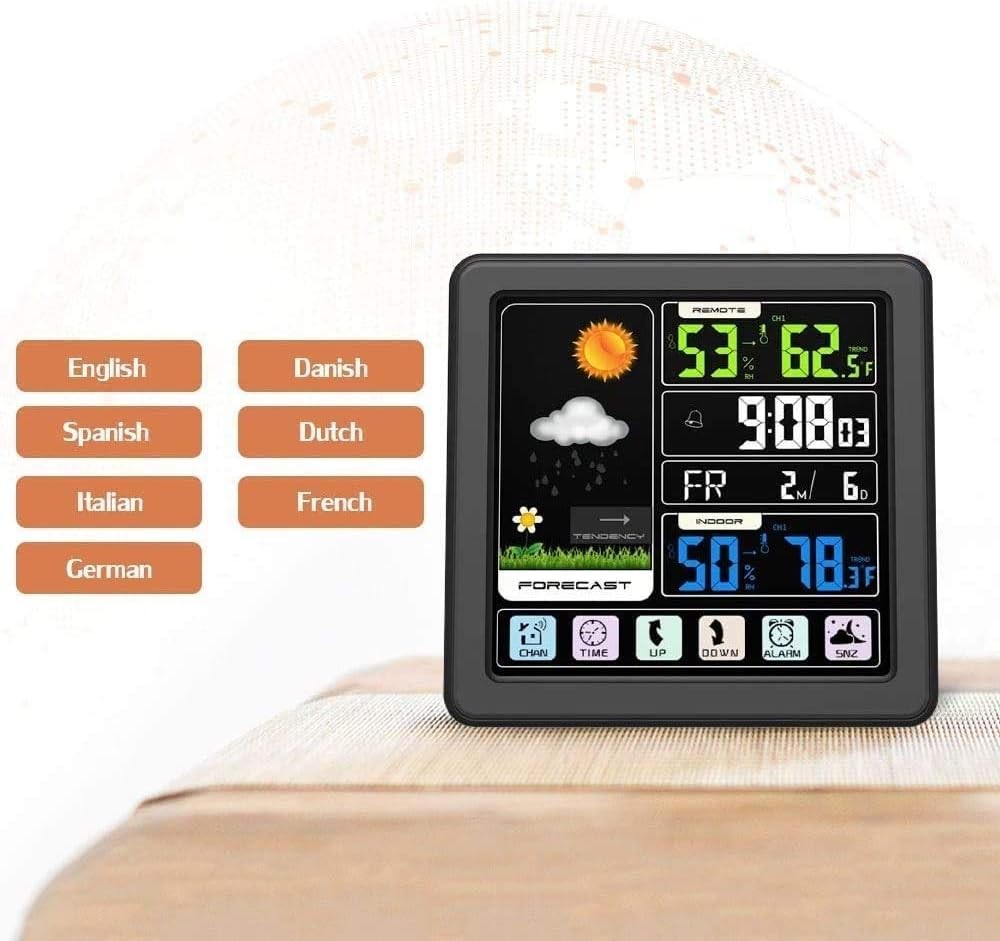 Wood Effect Projection Alarm Clock Weather Station LCD Temp Humidity Dual Alarms