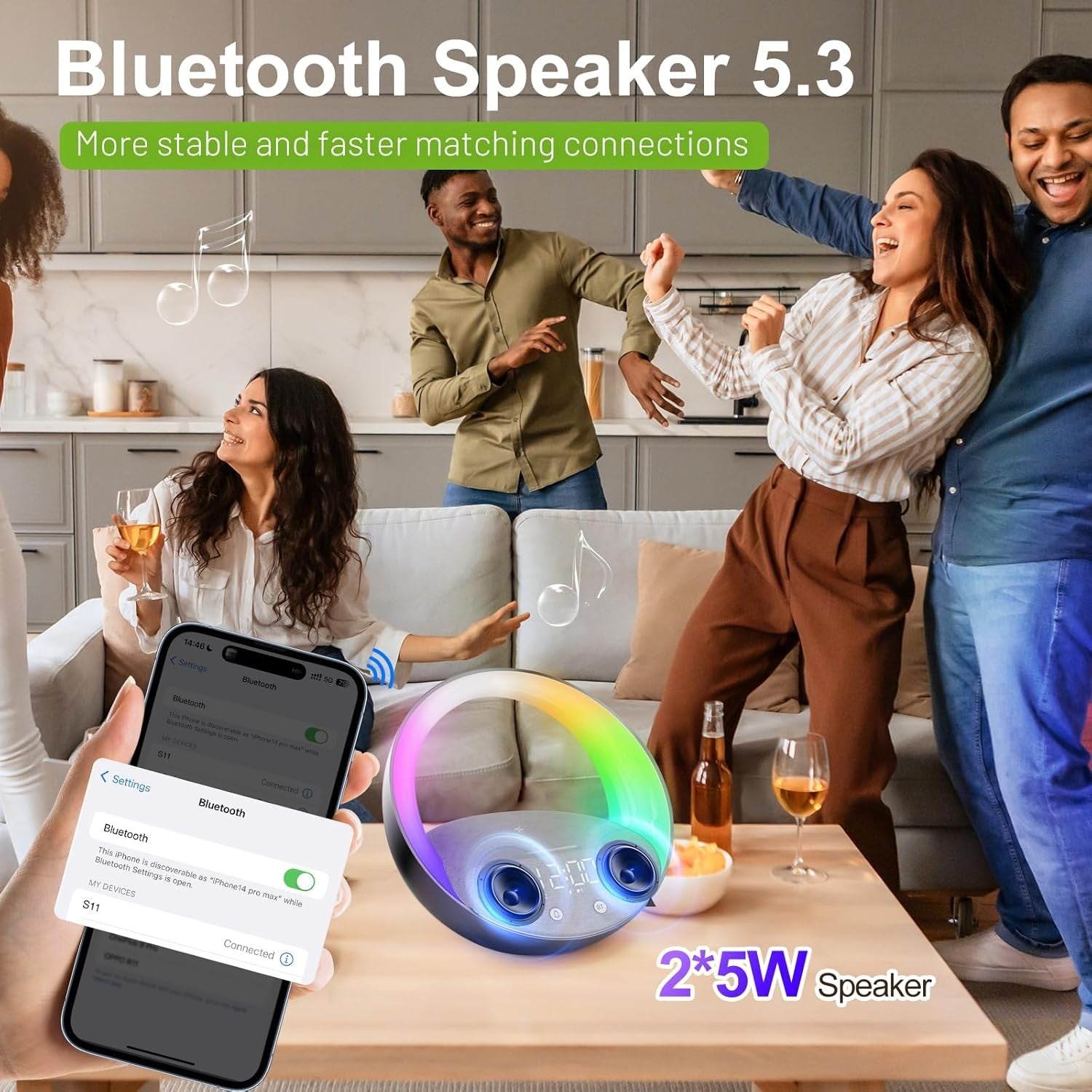 Wireless Charging Alarm Clock Bluetooth Speaker Sunrise Wake Up Light
