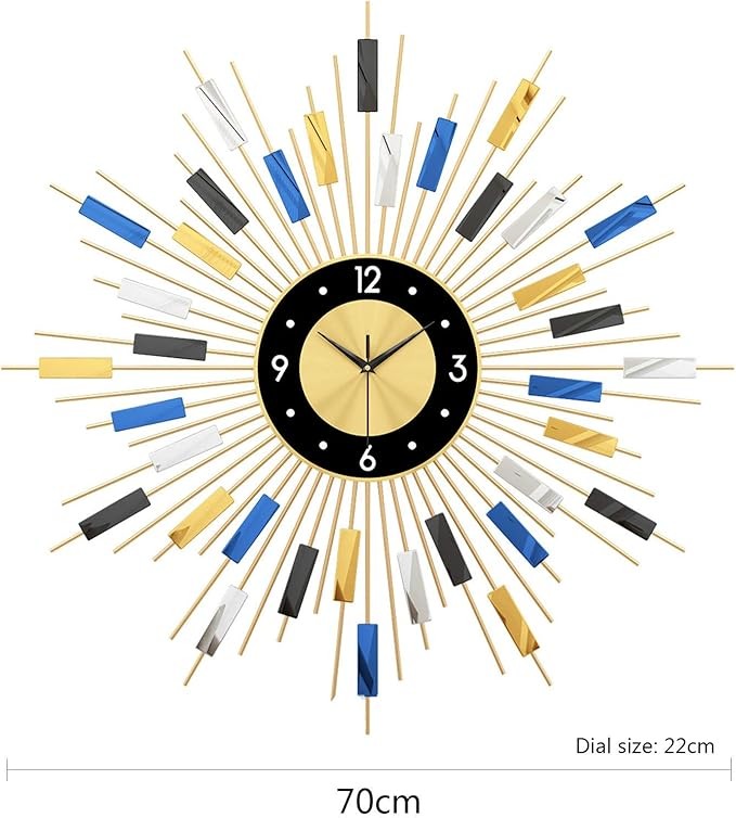 27" Extra Large Metal Wall Clock Modern Silent Sunburst Art Decor for Home