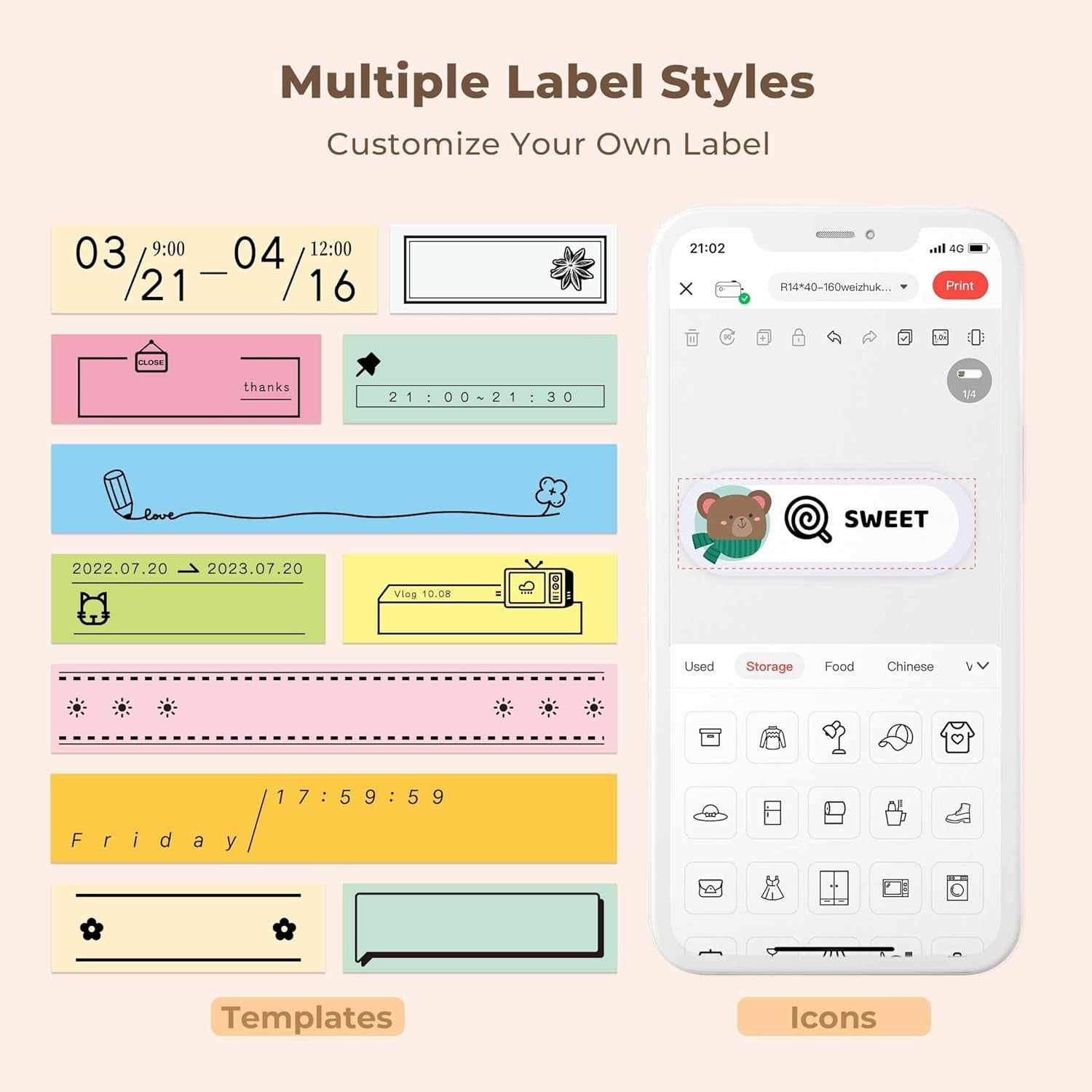Wireless Thermal Label Maker Bluetooth Mini Beige