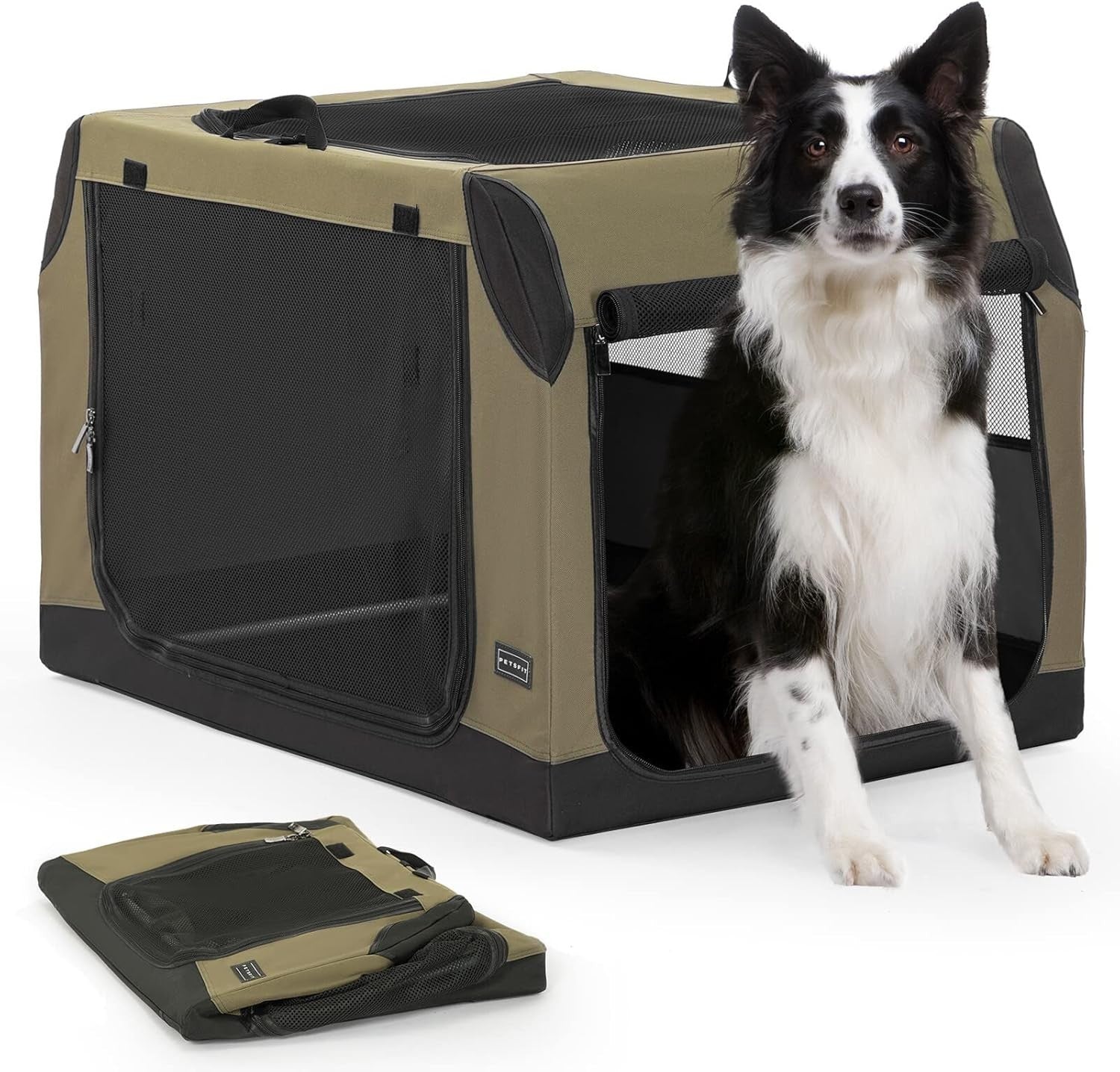 Portable Foldable Soft Dog Crate – Travel Pet Kennel for Car & Home (Army Green)