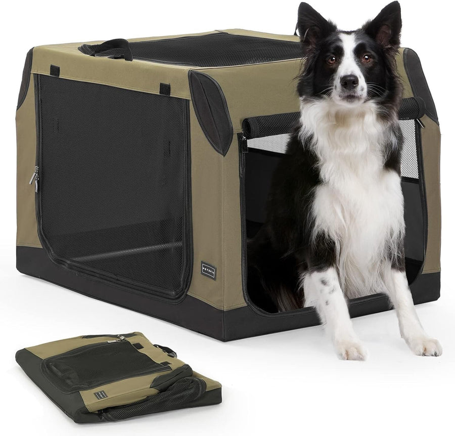 Portable Foldable Soft Dog Crate – Travel Pet Kennel for Car & Home (Army Green)