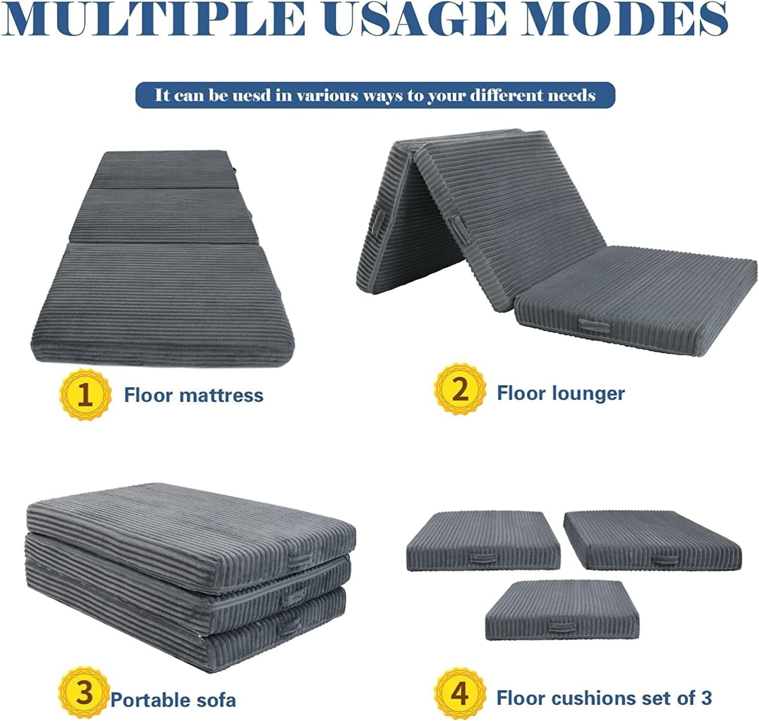 Tri Fold Foam Floor Mattress 10cm Single Bed Guest Foldable Travel Mat