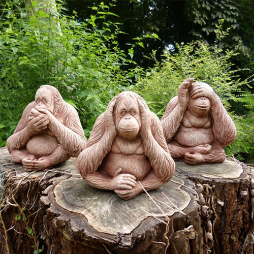 Large Wise Monkeys Garden Ornaments Set – Hear No Speak No See No Evil Statues