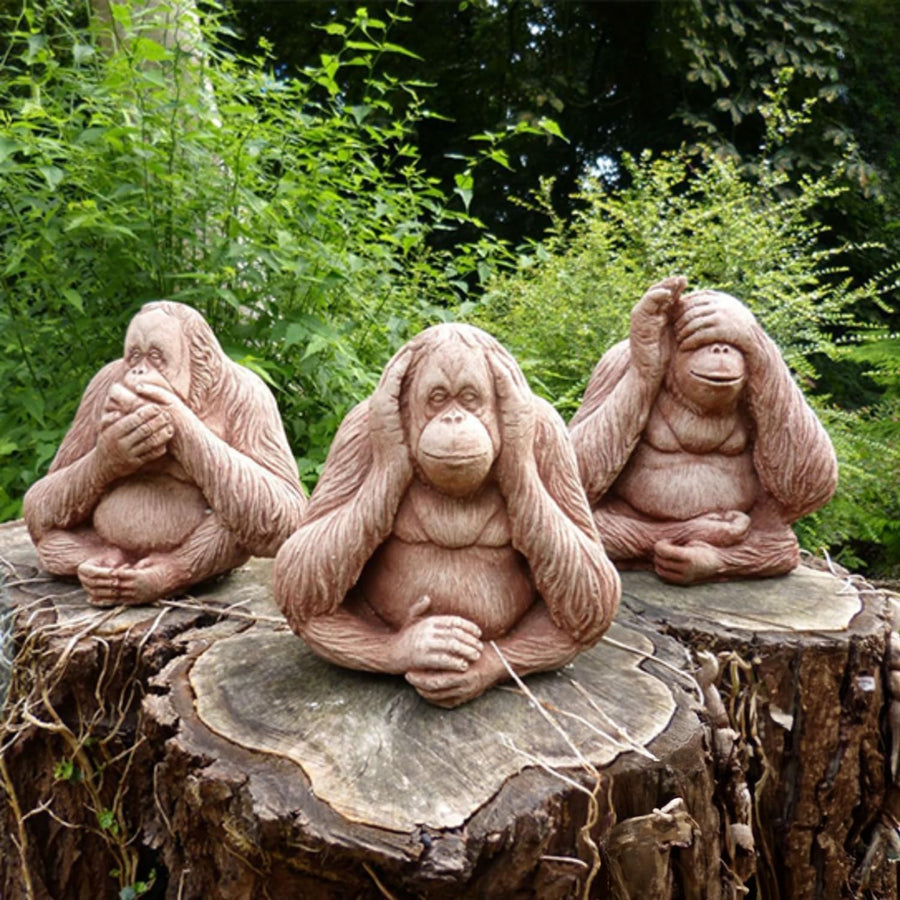 Large Wise Monkeys Garden Ornaments Set – Hear No Speak No See No Evil Statues