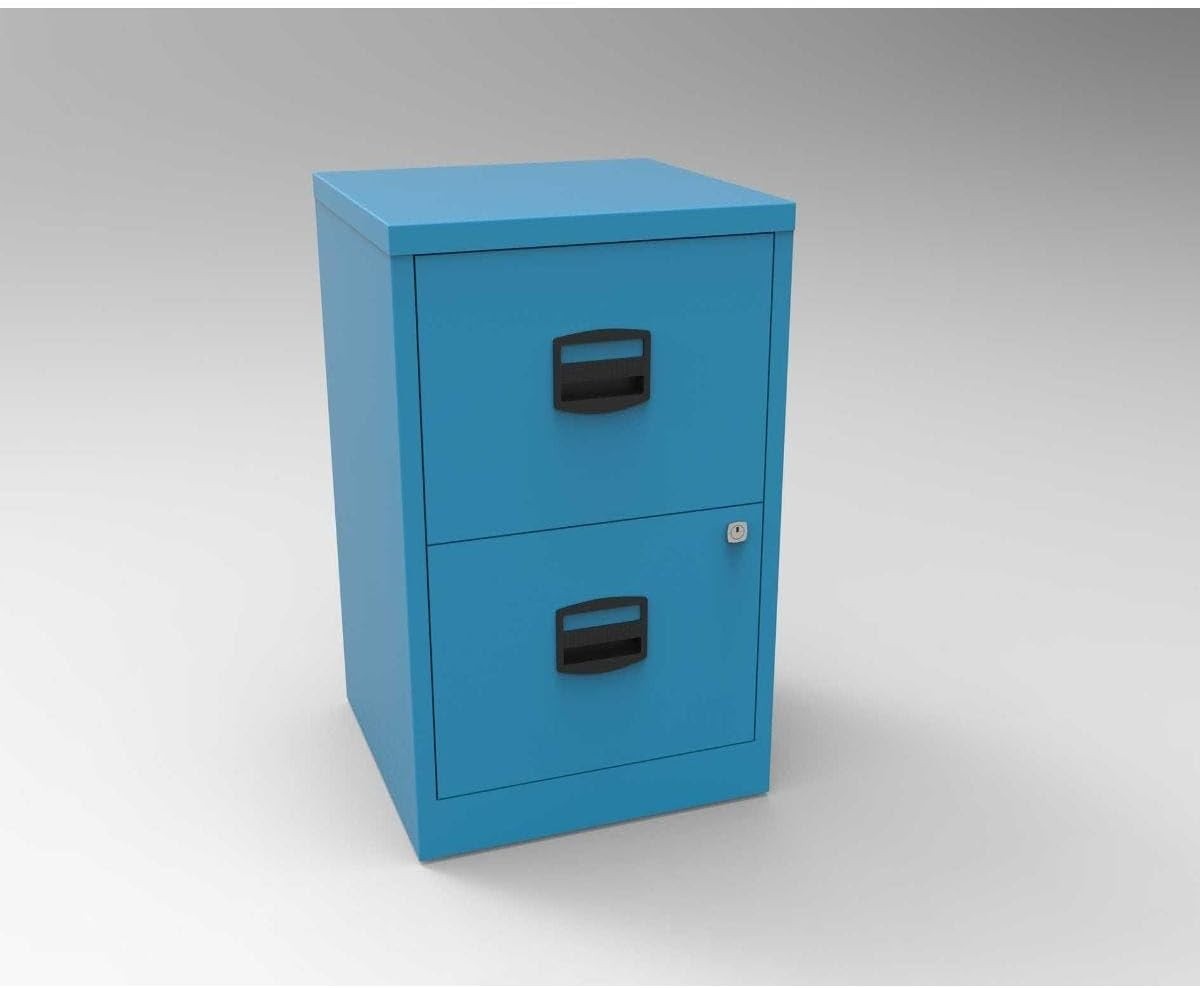 Blue Metal Filing Cabinet 2 Drawer A4 Lockable Office Storage