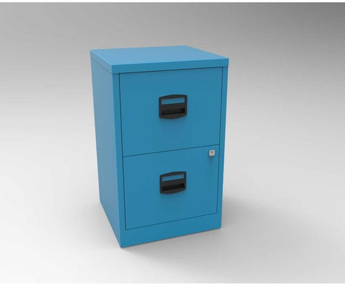 Blue Metal Filing Cabinet 2 Drawer A4 Lockable Office Storage