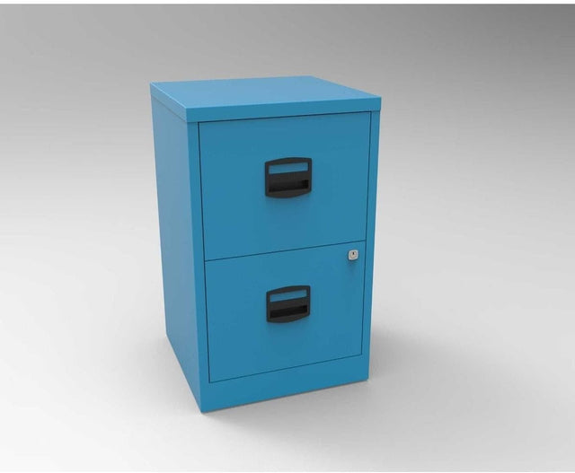 Blue Metal Filing Cabinet 2 Drawer A4 Lockable Office Storage