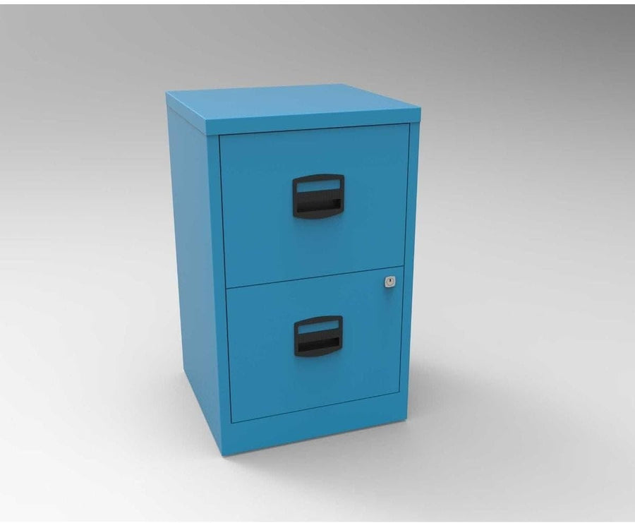 Blue Metal Filing Cabinet 2 Drawer A4 Lockable Office Storage