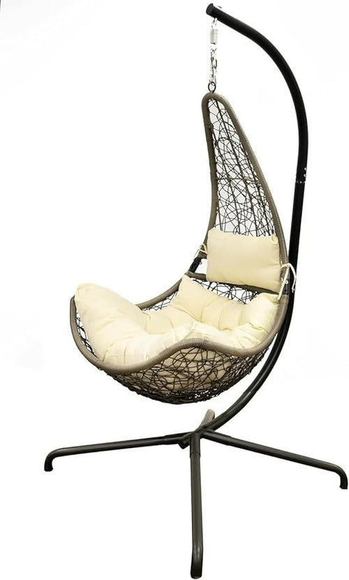 Hanging Swing Chair with Stand | Grey Rattan | Cream Cushion | Indoor Outdoor