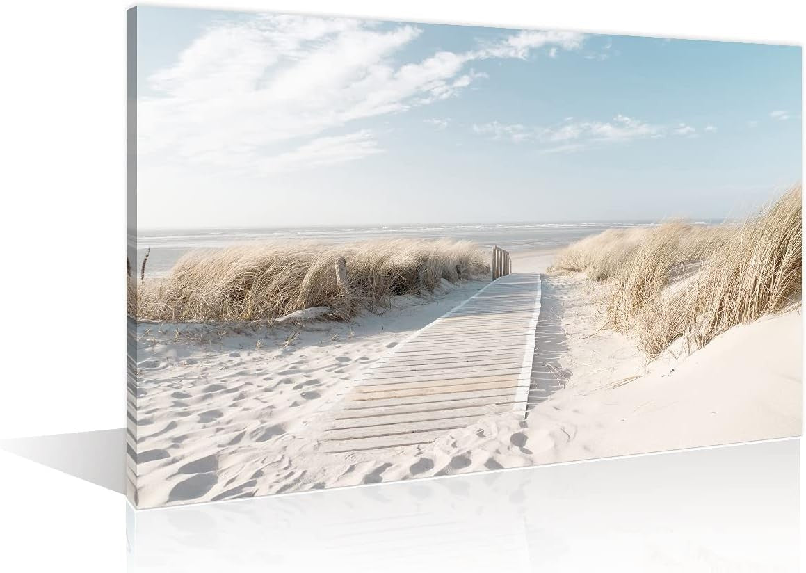 Large Beach Boardwalk Canvas Wall Art 36x24in Framed Seaside