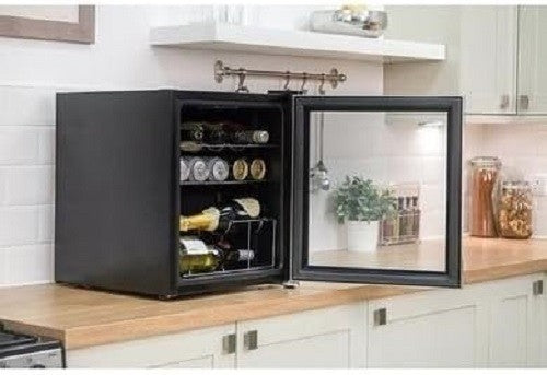 Mini Drinks Fridge Glass Door Stainless Steel Beer Wine Cooler 46L Compact