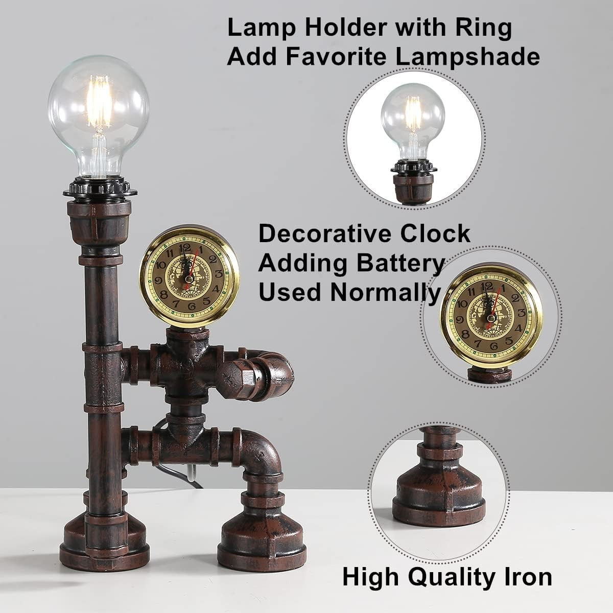 Rustic Industrial Steampunk Table Lamp Vintage Water Pipe Desk Light
