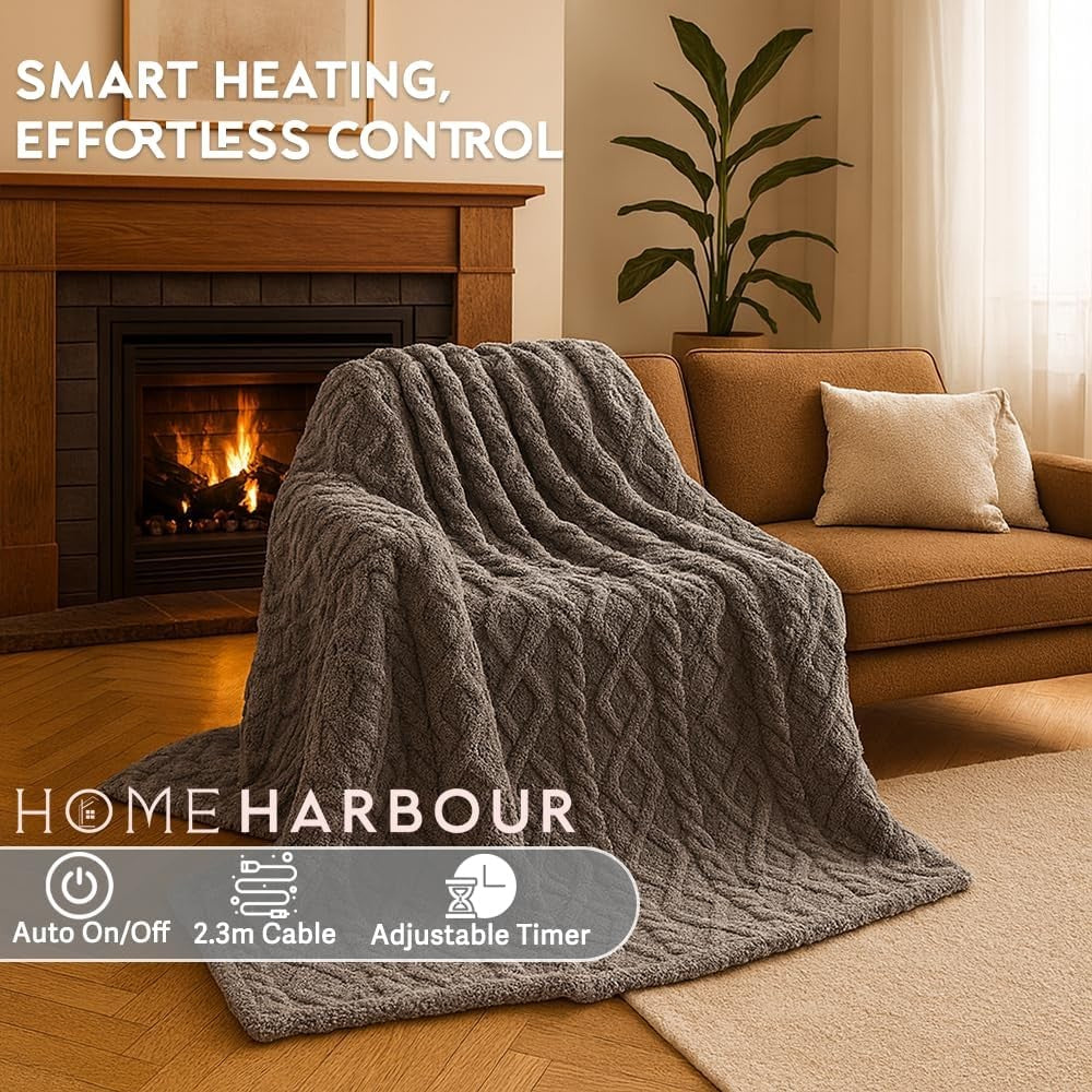 Electric Heated Throw Blanket 180x130cm 9 Heat Timer Sherpa Fleece