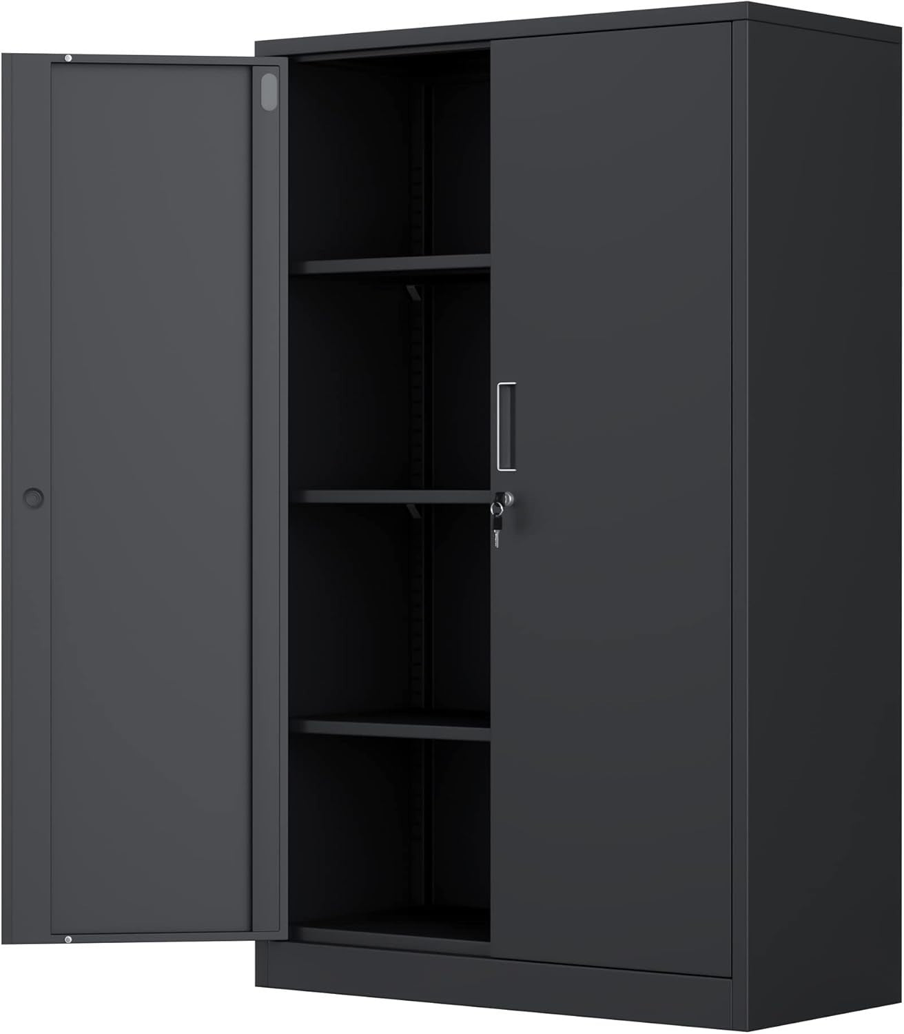 Black Metal Storage Cabinet Lockable 3 Shelf Office Garage Cupboard